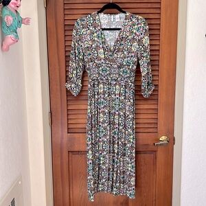 EVIE Green Floral Long Sleeve Midi Dress With Side Slits